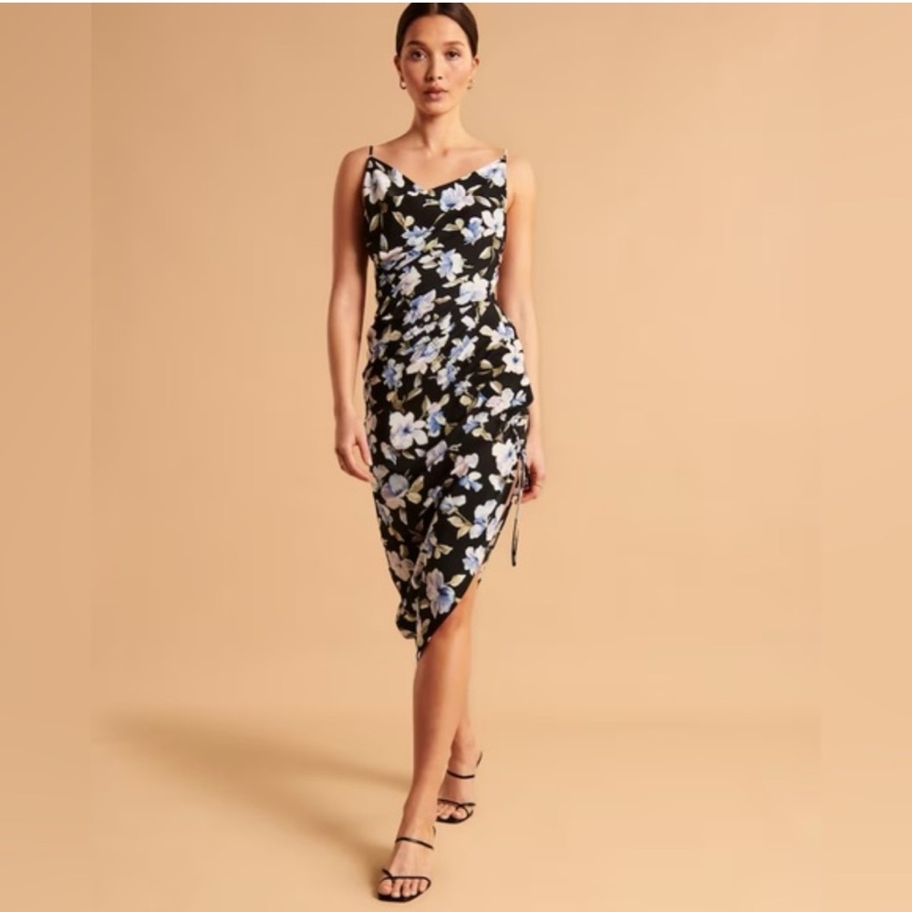 NWT Abercrombie & Fitch Floral Cowlneck Ruched Asymmetrical Dress - Size XL